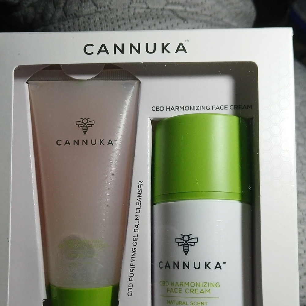 CBD Harmonizing Face Cream and Gel Balm Cleanser Set - Green and White